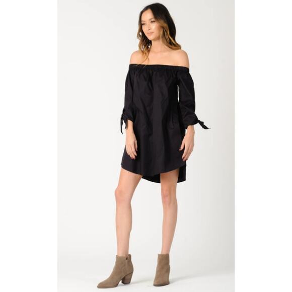 Lucca Couture Eliana Off Shoulder Mini Dress WMNS S Black 3/4 Tie Sleeve Stretch - Picture 2 of 12